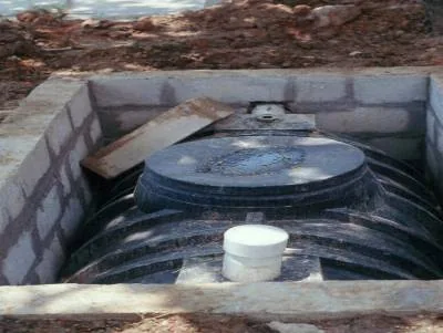Open septic tank installation example showing the tank access area.